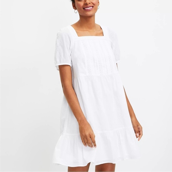 LOFT Lacy Square Neck Flounce Dress - Picture 1 of 9